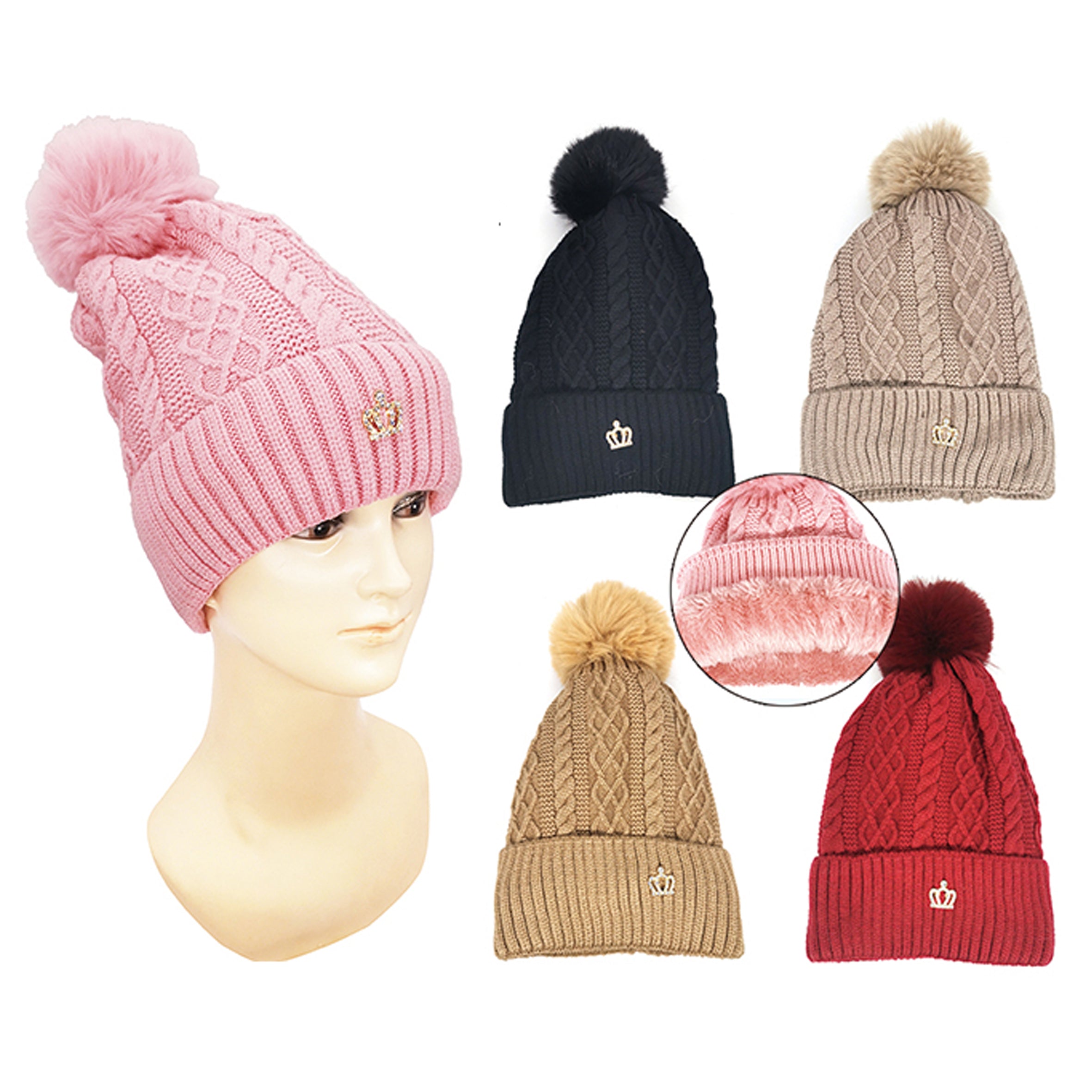 Wholesale CLOTHING Accessories Women's Winter Knitted Crown Hat NH240