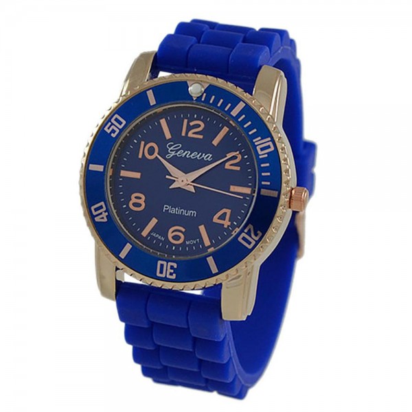 Royal Blue WATCH Featuring Silicone Band and Geneva Platinum Stainless Steel WATCH Face. - Band Appr
