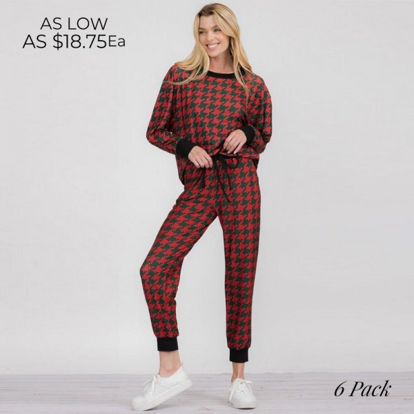 Women?s HOLIDAY Hues Loungewear Set (6 Pack) TOP: - Long sleeve - Dropped shoulder - Crew neckline (