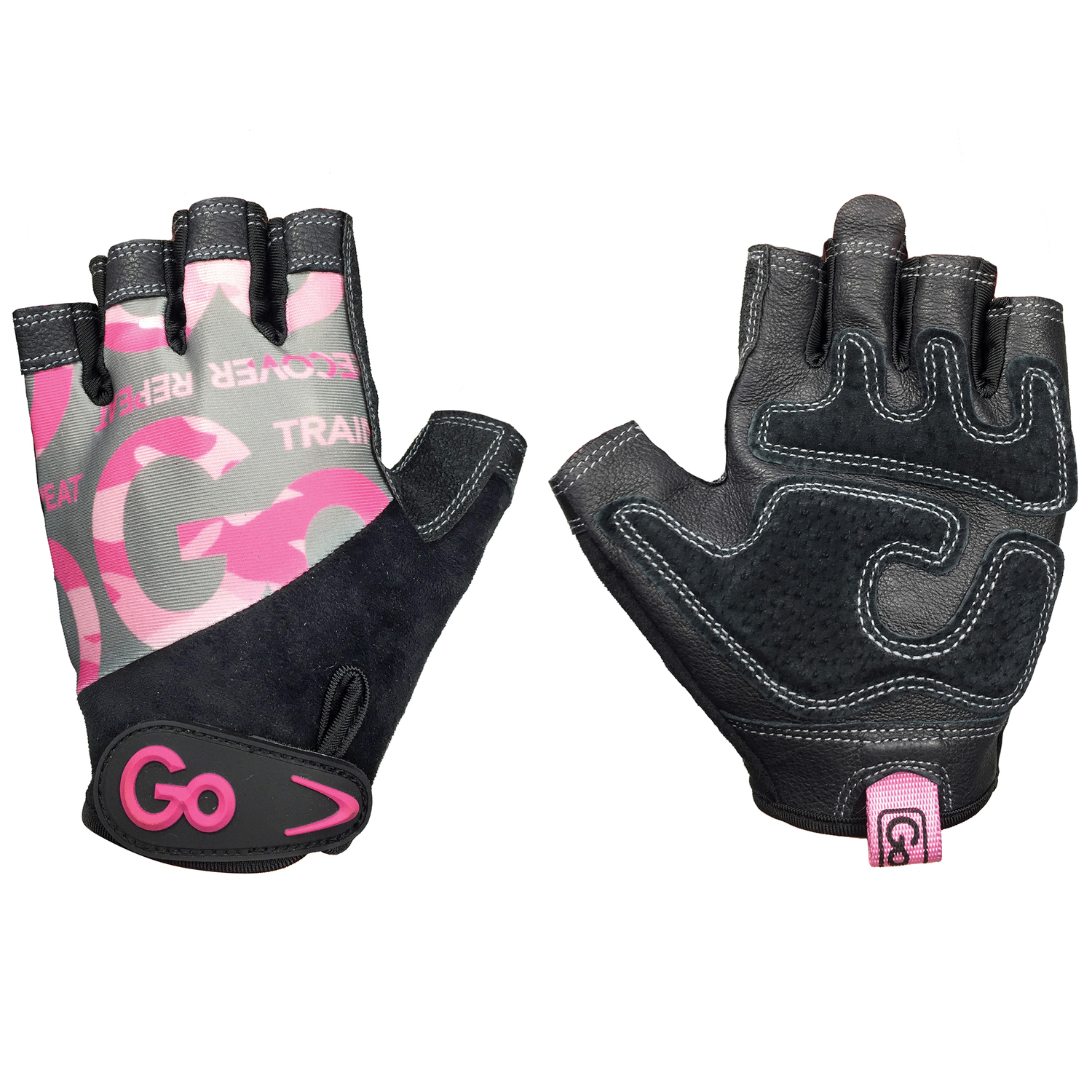 GoFit Womens Premium LEATHER Elite Trainer Gloves (Medium/Pink Camo)