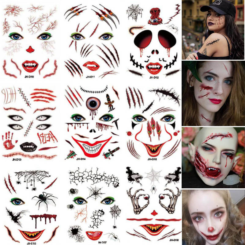 Personality Scar Face Stickers Halloween Clown Face Blood TATTOO Stickers