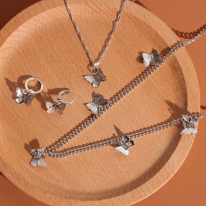 Women Fashion Butterflys Design 2 Necklaces Hoop Earrings JEWELRY Set