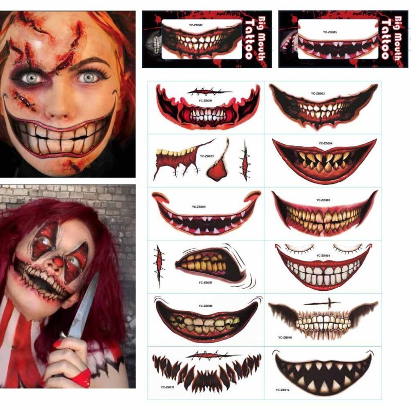 Halloween Clown Horror Mouth TATTOO Stickers