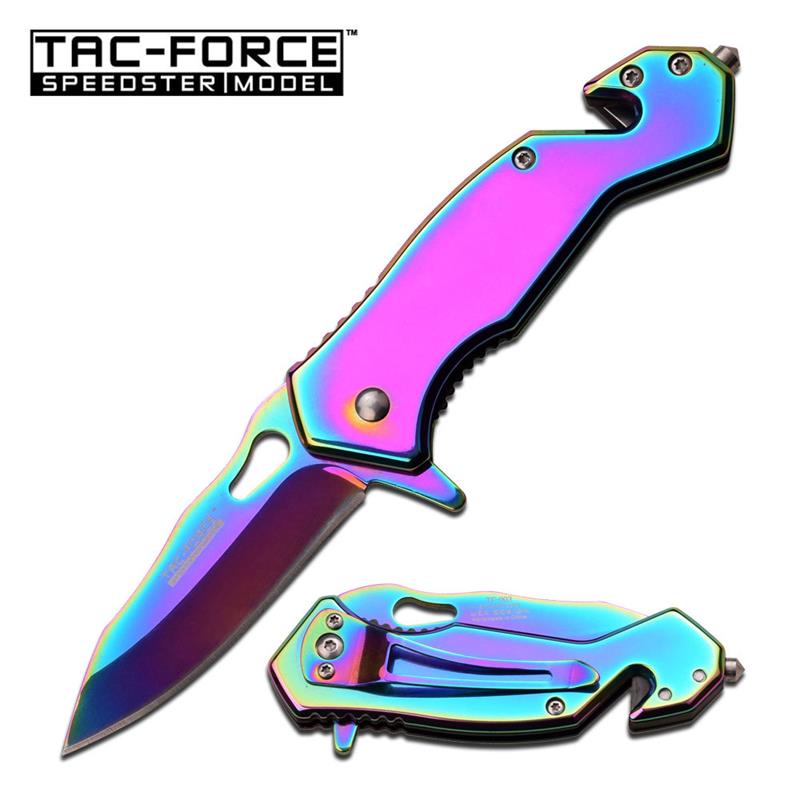 Mirror Rainbow Tactical Rescue EDC Spring Assisted Folding Pocket KNIFE